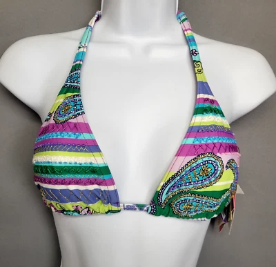 Top de bikini floral Cia Maritima para mujer mediano bordado con cuentas a rayas traje de baño Foto 1 de 4