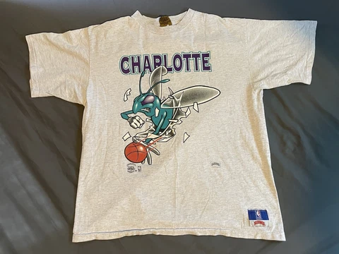 Vintage 90s Nutmeg Charlotte Hornets Single Stitch Double Sided T Shirt Mens XL Cover