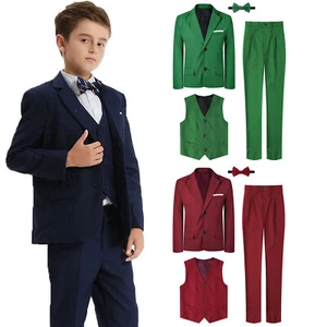 Kids Suits Boys Wedding Formal Tuxedo Christmas Dinner Party Dress Up School Set - Picture 1 of 19