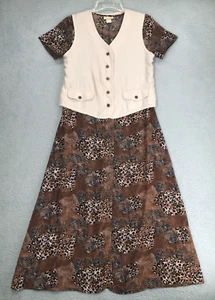 Abito Vintage Apostrofo Maxi Linea A con Gilet Set Taglia M Stampa Animalier Marrone - Foto 1 di 10