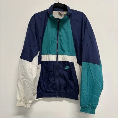 Винтажный 90-х Серебряный ярлык Nike XL Colorblock ветровка куртка синий зеленый белый - Изображение 1 из 4