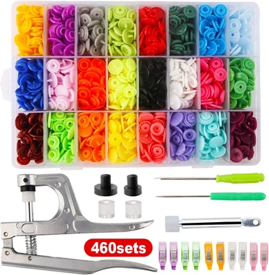 460 Sets 24Color  Snap Plastic Fasteners Button with Pliers Tool, T5 Resin Plast - Image 1 of 4