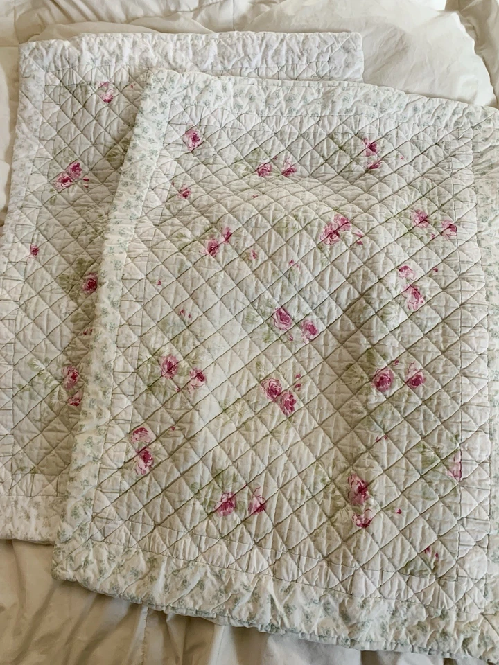 Par de fundas de almohada estándar Simply Shabby Chic rosa verde blanco rosas Foto 1 de 4