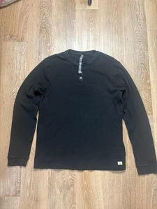 Vuori Shirt Mens Large Black Waffle Henley Long Sleeve Thermal Pullover Knit - Picture 1 of 7