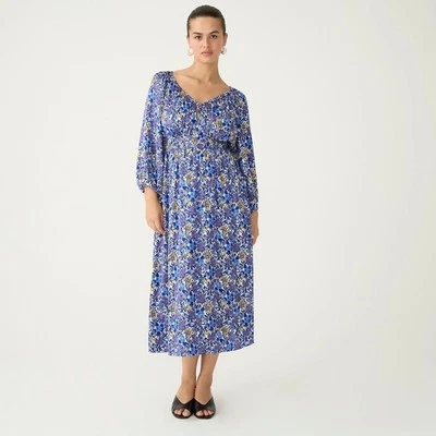 NWT J Crew Fete Floral Smocked Midi Dress Medium Blue Cottageore Preppy Vacation - Image 1 of 4