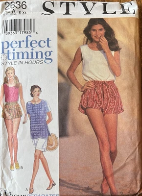 90's Style 2636 Tank Top, T-shirt & Short Shorts sewing pattern sz 10-24 UNCUT - Image 1 of 2