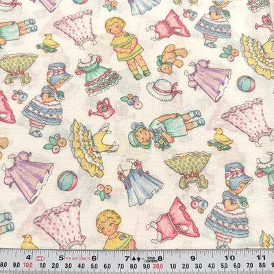 VTG 1998 Patty's Paper Dolls Daisy Kingdom Cotton Fabric 9" x 22" + 8.75" x 22" - Image 1 of 3