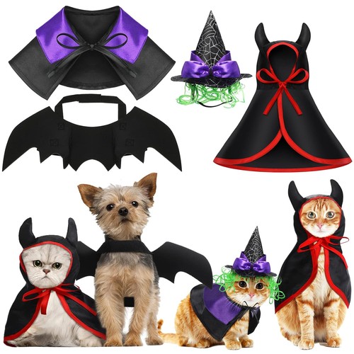 Reginary 4 Pcs Halloween Cat Dog Costume Wizard Devil Cloak Bat Wings ...