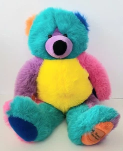 VINTAGE COLORBLOCK PLÜSCH TEDDYBÄR JUWELENFARBEN, KINGS DOMINION STOFFTIER - Bild 1 von 3