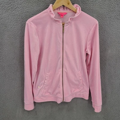 Jaqueta Lilly Pulitzer Feminina Grande Rosa Jayla Veludo Babado Decote Completo Zíper - Imagem 1 de 4