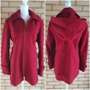 Michael Kors Damen rot Größe 10P Wollmischung Kapuze Mantel Reißverschluss Jacke MK Hardware - Bild 1 von 13