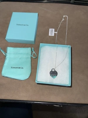 Tiffany & Co. 18 Necklace with Blue Enamel Splattered Heart Pendant with Box - image 1 of 4