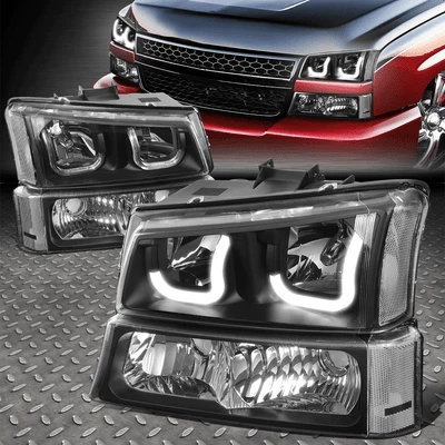 [J-HALOS LED DRL]PARA 03-07 SILVERADO AVALANCHA NEGRO/CLARO PARACHOQUES FARO Foto 1 de 4