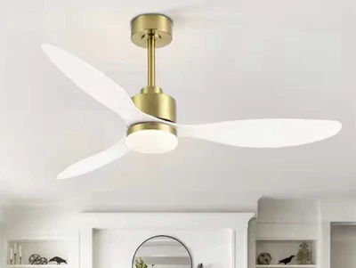 Ceiling Fan 52" LED Indoor Gold W White Blades Light & Remote By Breezary Sawyer - Image 1 of 4