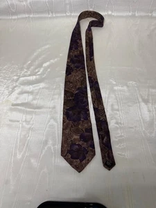Holston 100% Italian Silk Tie 57X4 Muted Purple Flowers ,Brown Gold Background - Picture 1 of 4