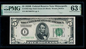 AC 1928B $5 Minneapolis FRN PMG 63 EPQ Fr 1952-I - Picture 1 of 2