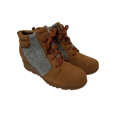 Botín de cuña Sorel Evie de encaje al tobillo terciopelo marrón tostado impermeable talla 10,5 Foto 1 de 4