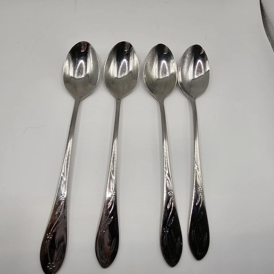 Temp-Tations OLD WORLD Floral Long Stir Spoons Stainless Round Tip Flatware 4 - Image 1 of 4