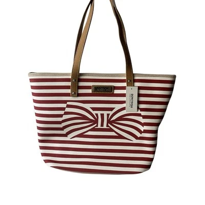 Kenneth Cole 反应托特包红色白色条纹蝴蝶结印花单肩包钱包全新带标签 — 第 1/4 张图片