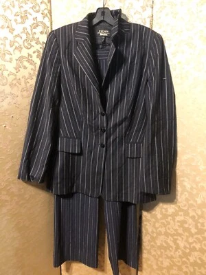 Chaqueta Blazer Pantalón Traje ESCADA Neiman Marcus Vintage Azul Rayas Talla 42 6 Foto 1 de 4