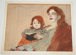 '91 Hawaii Aquarell Gemälde Mutter & Tochter von Milt Kobayashi (NuV) - Bild 1 von 10