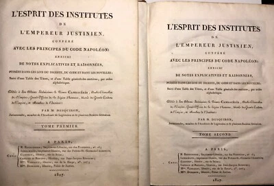 1807 EO ESPRIT INSTITUTES JUSTINIEN CODE NAPOLEON LIVRE DROIT BOOK DESQUIRON LAW - Photo 1/4