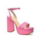 Scoop Miller Women's Pink Leather Ankle Strap High Heel Platform Sandal Size 7.5