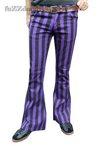 Mens Purple Black Striped Bell Bottoms Flares Hippie vtg Indie Trousers 60's 70s - Picture 1 of 4