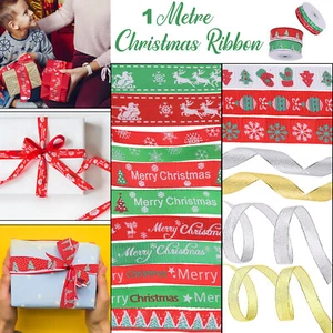 1M Christmas Ribbon Red Green Ribbon Gift Wrapping Christmas Party Decor - Picture 1 of 33