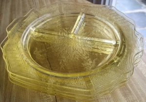 4 Anchor Hocking Princess Topaz 9.5'' Grill Plates Depression Glass - Picture 1 of 4