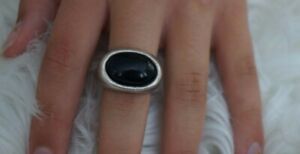 NEW Uno De 50 Unisex Black Oval Murano Glass Silver Statement Ring 6.5 S