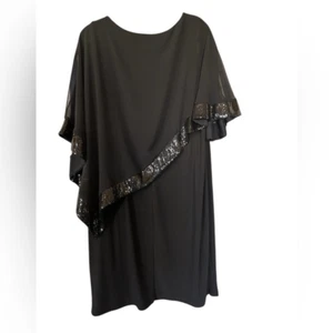 R&M Richards Knee-Length Dress w Sequined Sheer Draped Asymmetrical Poncho 14W - Picture 1 of 11