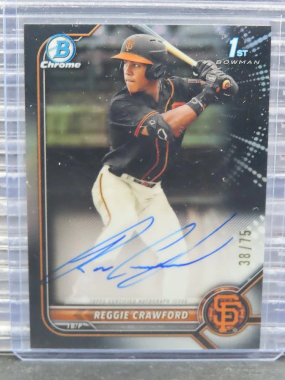 2022 Bowman Chrome Draft Reggie Crawford Black Refractor 1st Auto #38/75 Giants