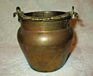 Vintage~Hammered Copper Cauldron~Brass Handle~3.75" Tall~Made in Turkey - Picture 1 of 9