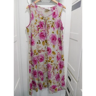Vtg Newport News Linen Dress Midi Plus XL 90s Floral Rose Teacher Pink Flowers - Image 1 of 3
