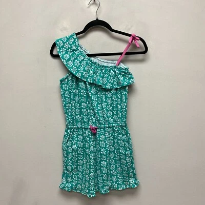 Mini Boden Kids Girls Green White Floral One Shoulder Tie Ruffle Romper 11-12Y - Image 1 of 4