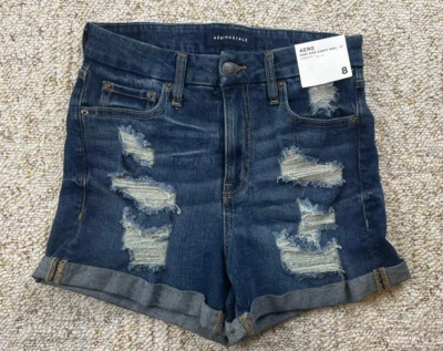 Aeropostale Distressed Stretch Denim Chuffed Jean Shorts Size 8 (waist 28") - Image 1 of 4