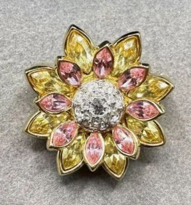 Broche/Pin Vintage Swarovski Cristal Austriaco Rosa y Amarillo Firmado Foto 1 de 2