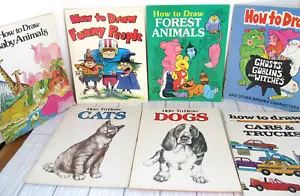 How to Draw Animals Dog Cat Funny People Cars Trucks Goblins 7 Book Lot Vtg K - Foto 1 di 11