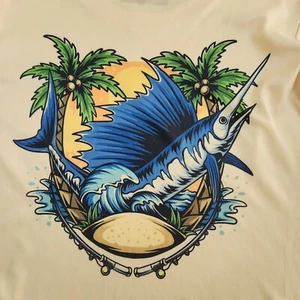 Bite Me Sailfish Fish Hook Yellow Long Sleeve Performance Shirt Women's S - Picture 1 of 8