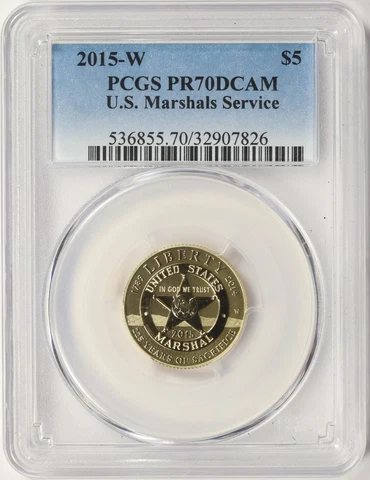 2015-W US Marshalls Service $5 Gold Commemorative PCGS PR70DCAM Cover