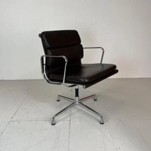 VINTAGE EAMES VITRA FOR HERMAN MILLER BROWN LEATHER SOFT PAD GROUP CHAIR #3885 - Picture 1 of 9