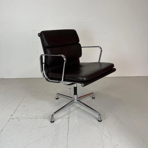 VINTAGE EAMES VITRA FOR HERMAN MILLER BROWN LEATHER SOFT PAD GROUP CHAIR #3885 Cover