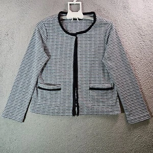 Ivanka Trump Lightweight Tweed Blazer Jacket Women Size 12 White Blue Black - Picture 1 of 12