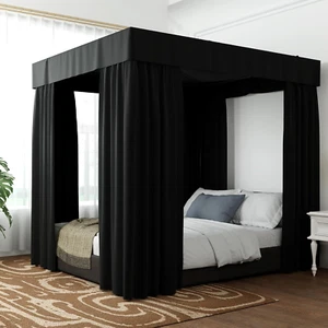 Hvqic Black Canopy Bed Curtains - 4 Corner Post Bed Curtains King Bed Curtain... - Picture 1 of 17