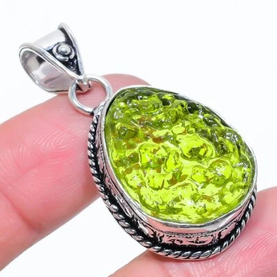 Подарочная бижутерия кулон 1,77 дюйма o618 молдавит кварц драгоценный камень серебро 925 пробы - Изображение 1 из 4