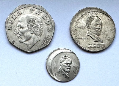 MEXICO COIN ERRORS - 1981 10 PESOS, 1988 500 PESOS, 1975 20 CENTAVOS - FREE SHIP - Image 1 of 2
