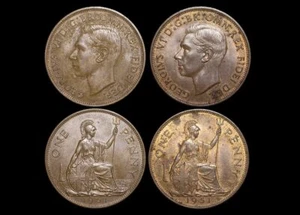 Lot of 2 Bronze Pennies from George V (1951) - Key Date, AU Condition 🇬🇧 - Picture 1 of 1