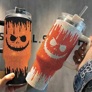 Bicchiere Halloween zucca strass 40 oz, spettrale Halloween 40 oz Bling - Foto 1 di 8