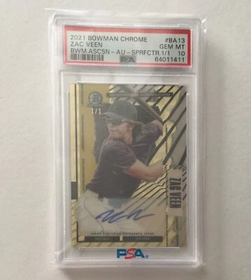 2021 Bowman Chrome Ascensions Zac Veen RC Auto Superfractor 🔥RARE 1/1🔥 PSA 10 - Image 1 of 2